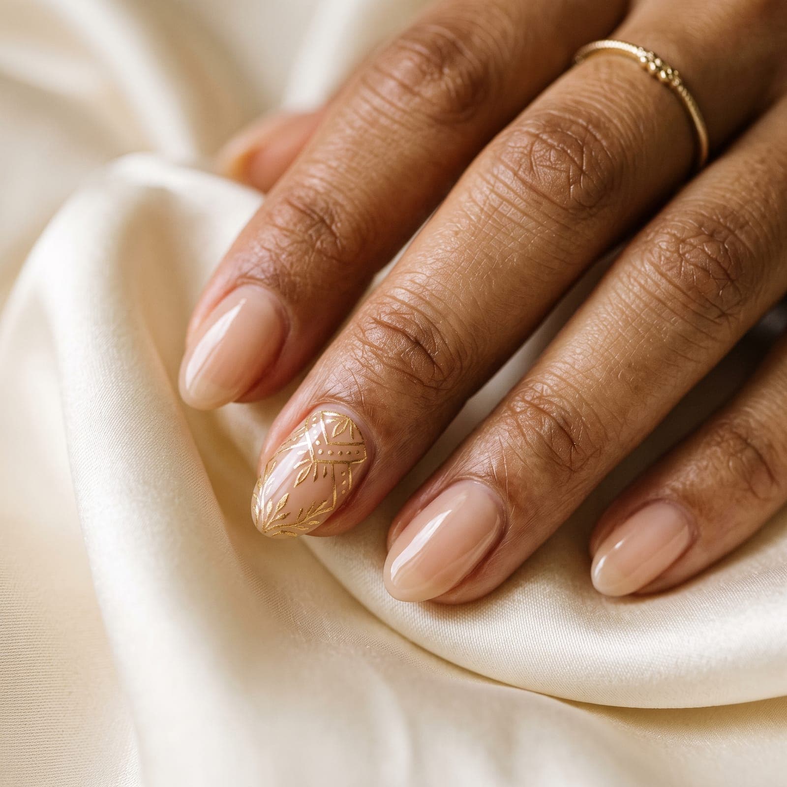 Ongle orné d’un motif doré inspiré du henné